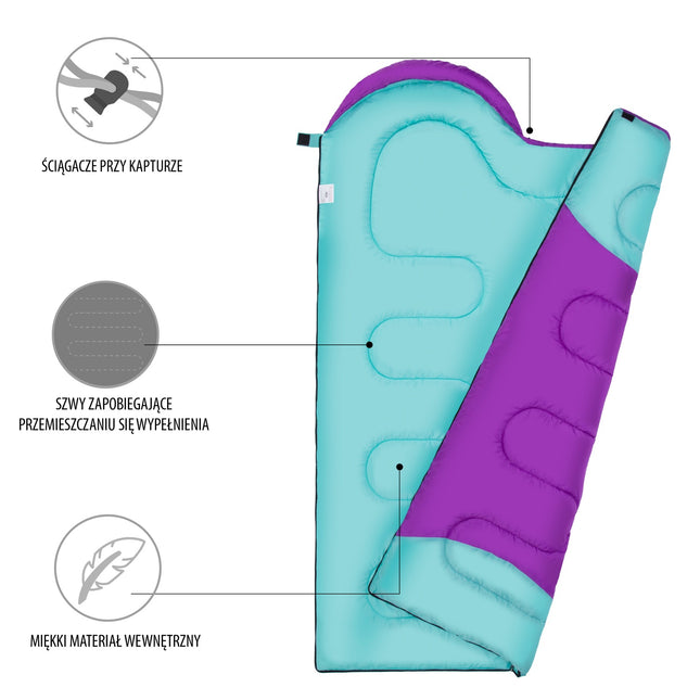 Violetinės-turkio spalvos vidutinio dydžio miegmaišis