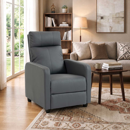 Push-Back Recliner Chair with Footrest and 155° Recline, Grey, PU Leather