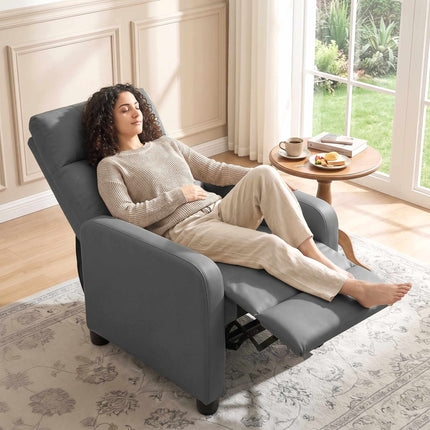 Push-Back Recliner Chair with Footrest and 155° Recline, Grey, PU Leather