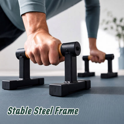 Push-Up Bars with Beech Wood Grips and Steel Frame, Set of 2, 120 kg Load