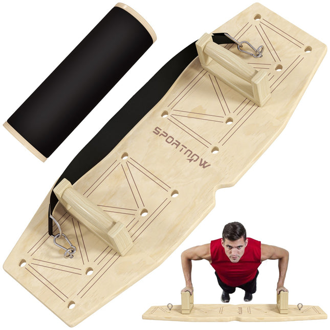 Wooden push-up bars with resistance bands, 11 exercises