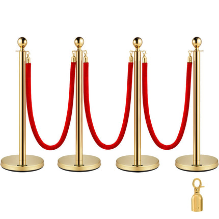 Queue Control Stanchion Posts, 2 Pack, Gold, 1.5 m Red Rope