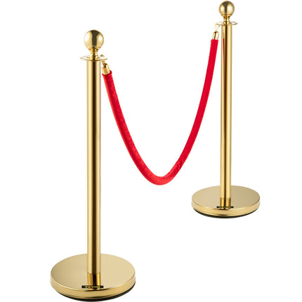 Queue Control Stanchion Posts, 2 Pack, Gold, 1.5 m Red Rope