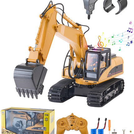 RC Excavator Toy, 1:14 Scale, 15-Channel, 2 Batteries