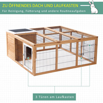 Triušių Narvas Mažiems Gyvūnams 123 X 120 X 52 Cm Su Atidaromu Stogeliu ir Lauko Aptvaru Iš Natūralios Eglės Medienos