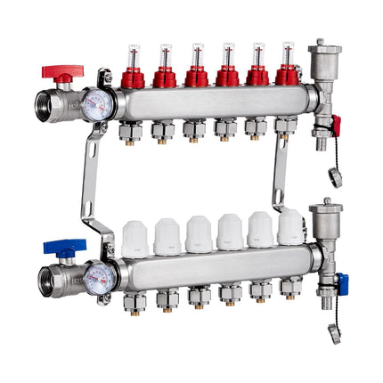 Radiant Heat PEX Manifold, 6-Branch, 1/2 in Adapters
