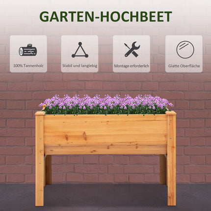 Pakeltas medinis žolelių lysvės vazonas su drenažo anga ir kabliukais, gėlių vaza ant kojelių, 124x60x81 cm, natūralus