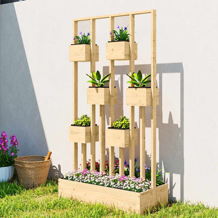 Raised Garden Bed with Trellis, Natural Wood, 90x45x170 cm