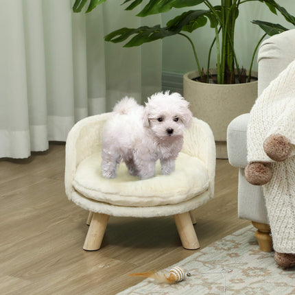 Raised Pet Bed for Cats and Miniature Dogs, Washable Cushion, Cream White