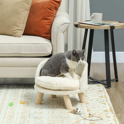 Raised Pet Bed for Cats and Miniature Dogs, Washable Cushion, Cream White