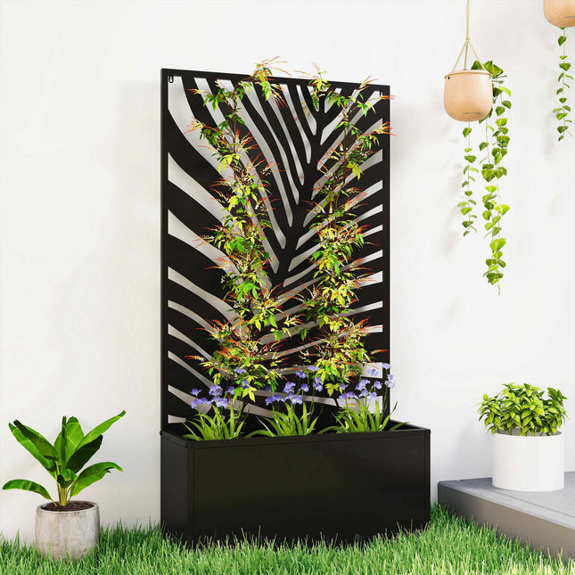 Pakeltas vazonas su grotelėmis, metalinis, 61 x 23 x 113 cm