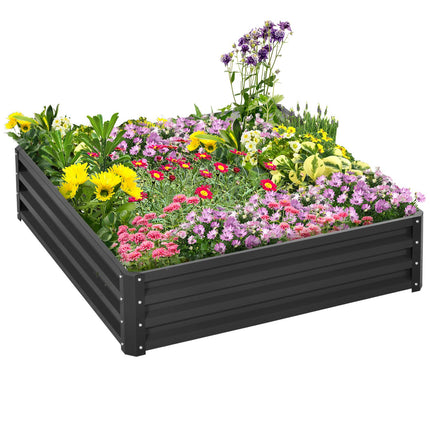 Pakelta lysvė iš plieninės gėlių dėžės 120x120x30cm sodo terasai balkonui pilka, augalų dėžė daržovių lysvei
