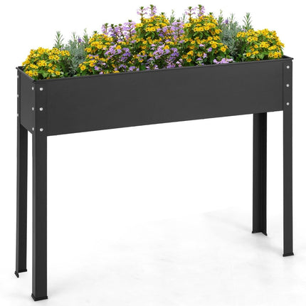 Pakeltas metalinis gėlių vazonas su drenažo anga, 102 x 26,5 x 80 cm, juodas