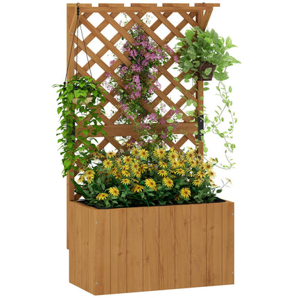Pakeltos lovos augalų dėžutė su grotelių stogo grotelių augalų vazonu, gėlių dėžutė, medinė, sodo grotelės 64 x 33 x 122 cm sodo balkono terasai, gėlių vazonas vijokliniams augalams, krepšelio augalai, gėlės