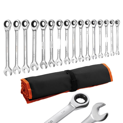 Ratcheting Combination Wrench Set, 16-Piece SAE, 72-Tooth