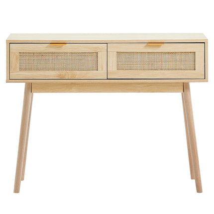 Rattan Console Table, 2 Drawers, Sliding Door, Entryway