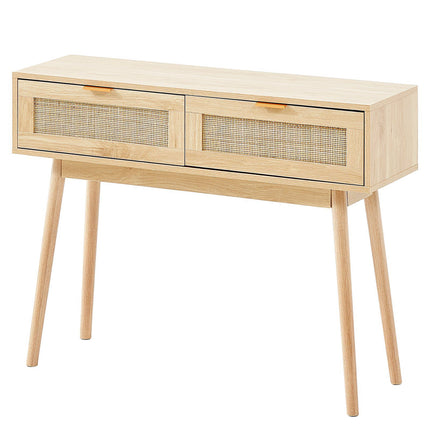 Rattan Console Table, 2 Drawers, Sliding Door, Entryway