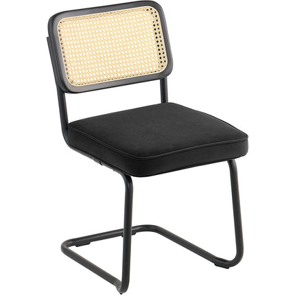 Rattan Dining Chairs Set of 2, Velvet Seat, Black
