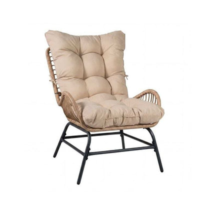 Rattan Garden Armchair with Thick Long Cushion, Khaki, Zippered Cover