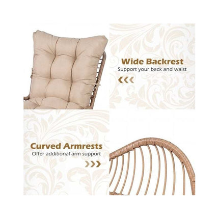 Rattan Garden Armchair with Thick Long Cushion, Khaki, Zippered Cover