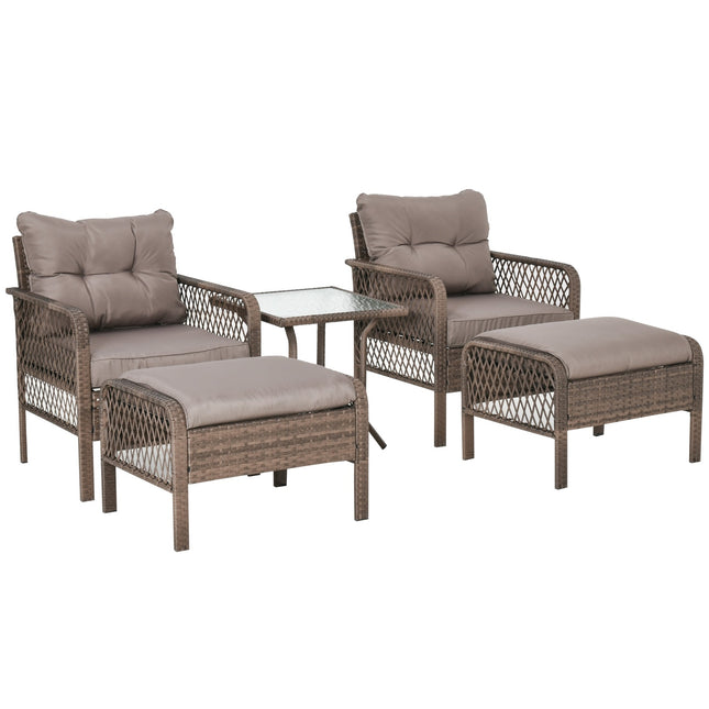 Rotango sodo baldų komplektas 4 asmenims, balkono baldų komplektas, sofa su taburetėliu, stalas, plienas, rudas, 65 x 66 x 75 cm
