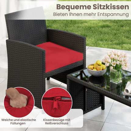 Lauko baldų komplektas iš rotango su pagalvėlėmis - raudonas
