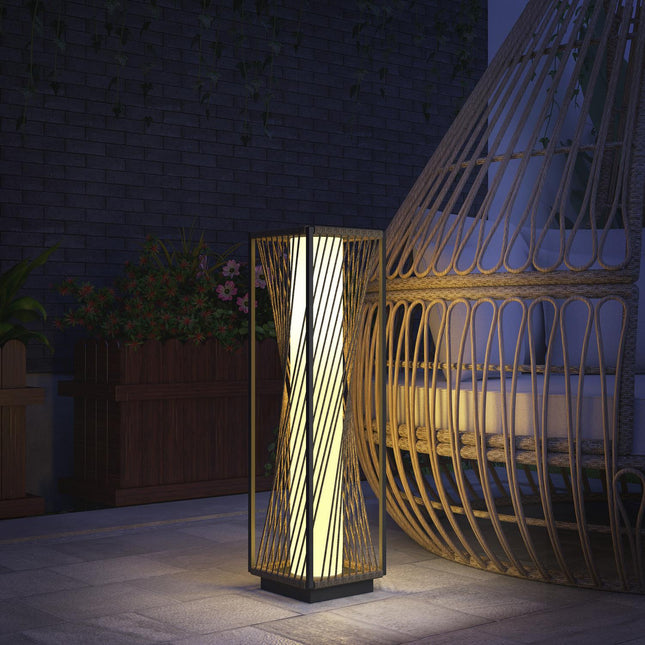 Rotango saulės energija varomas toršeras su šviesos jutikliu, 25 LED saulės lempos, bohemiško stiliaus, IP44 vandeniui atsparus saulės šviestuvas, saulės lempa, lauko lempa, baterija, saulės žibintas sodui, balkonui, lauko vejai, kiemui