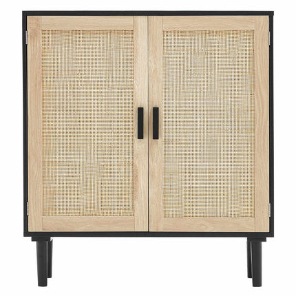 Rattan Storage Cabinet, 2 Doors, Adjustable Shelves, Black