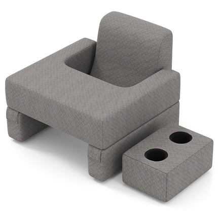 Skaitymo pagalvė su puodelio laikikliu - ergonomiška atlošas, pilka