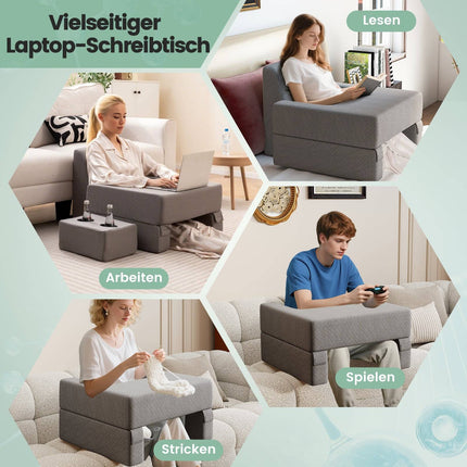 Skaitymo pagalvė su puodelio laikikliu - ergonomiška atlošas, pilka