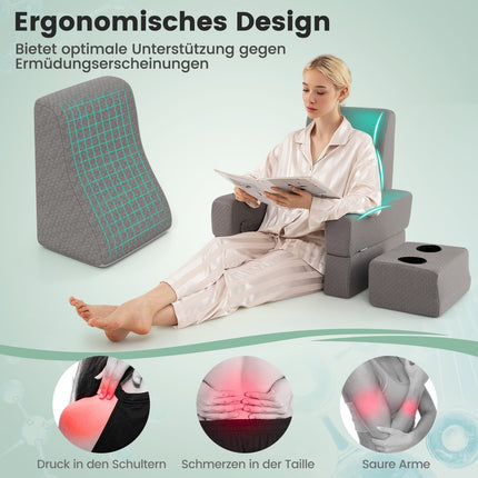 Skaitymo pagalvė su puodelio laikikliu - ergonomiška atlošas, pilka