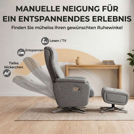 Recliner Armchair with Footstool, Manual Reclining, Dark Grey, Up to 120 kg
