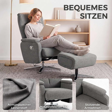 Recliner Armchair with Footstool, Manual Reclining, Dark Grey, Up to 120 kg
