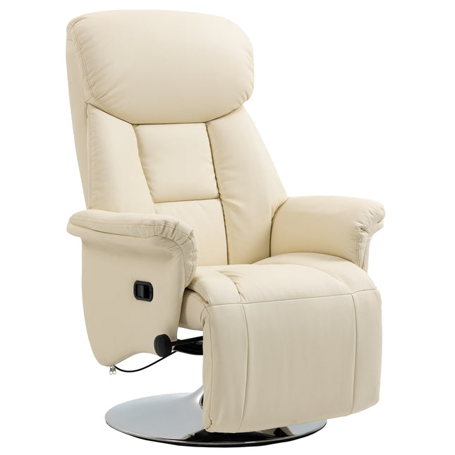 Recliner Chair, Leather Look, 360 Swivel, Cream, 150 kg Capacity