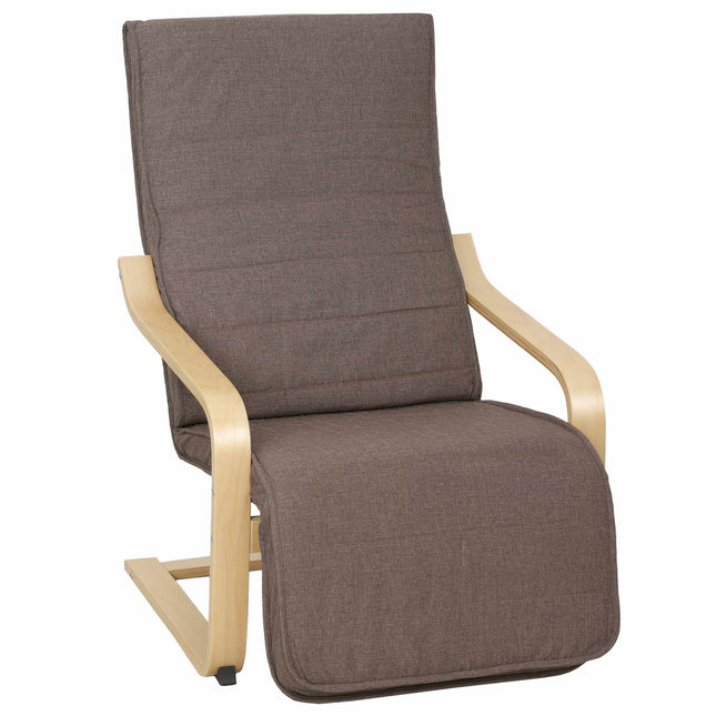 Recliner Chair With Birch Wood Frame, 5-Position Footrest, Brown