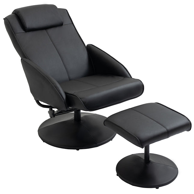 Recliner Chair with Ottoman, Faux Leather, Black, Adjustable
