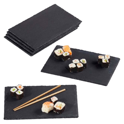 Rectangular Slate Serving Plates, Set of 6 with Felt, Anthracite
