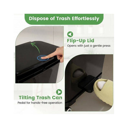 Recycling Waste Bin 36L with 2 Removable 10L Compartments, Black, Foot Pedal