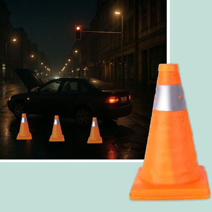 Šviesą atspindintys sulankstomi saugos kūgiai, 4 vnt. rinkinys, skirti naudoti lauke