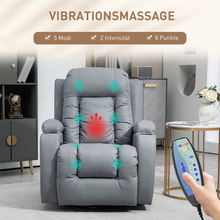 Electric massage chair - artificial leather, light grey