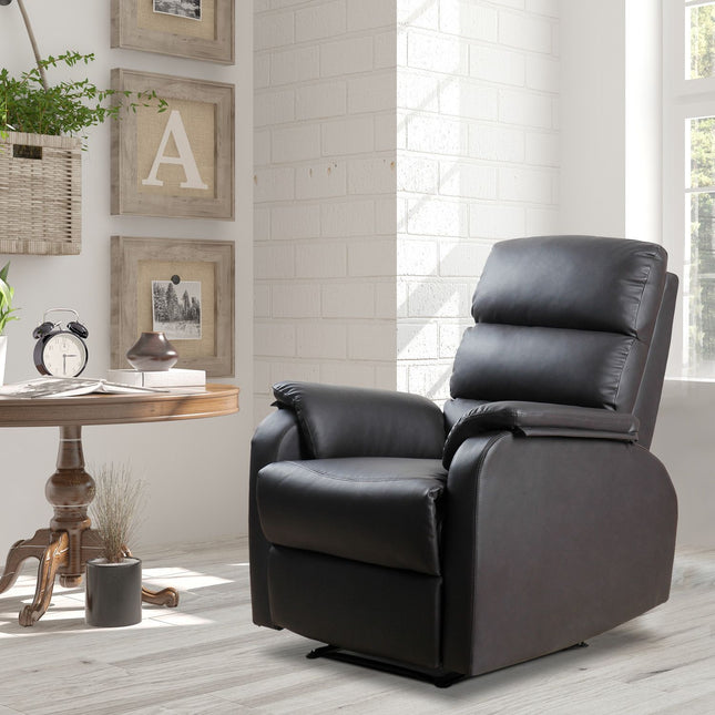Poilsio krėslas, TV krėslas, sofos krėslas, atlošiamas krėslas, kampinis stalas su procesoriaus stovu, reguliuojamas, ergonomiškas, dirbtinė oda, rudas, 75 x 92 x 99 cm
