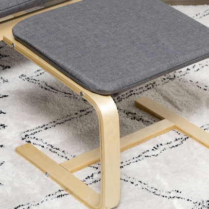 Relaxation chair in gray linen with armrests and footstool