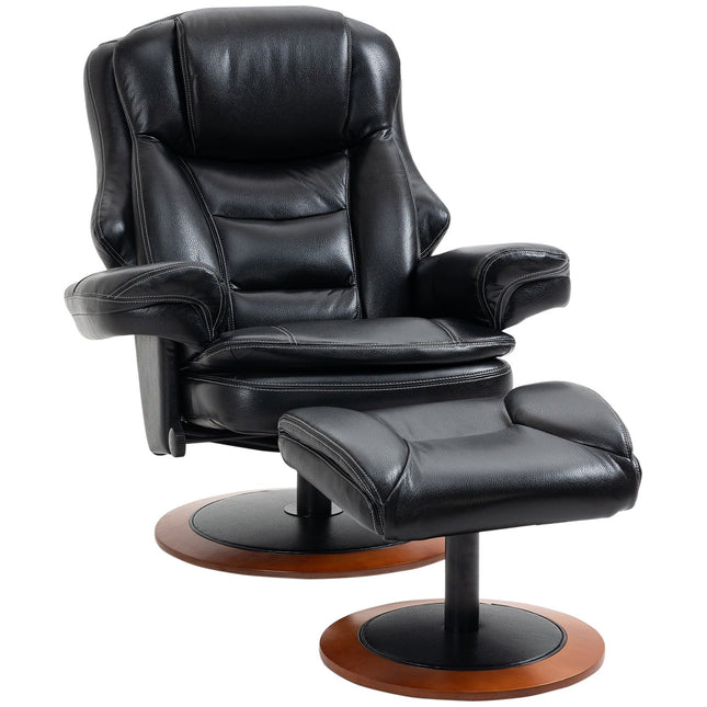 Reclining relaxation chair in artificial leather with ottoman, black