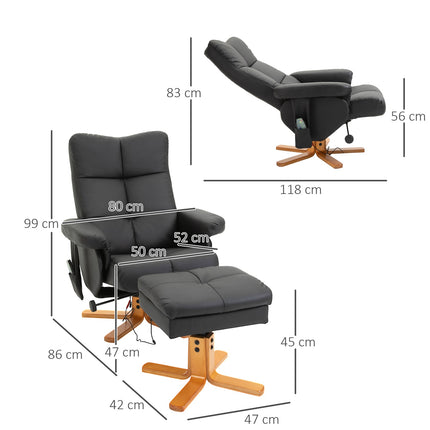 Massage chair Armchair with footstool, 145° tilt, black