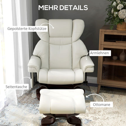 Electric recliner with ottoman, artificial leather, cream