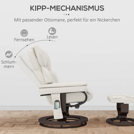 Electric recliner with ottoman, artificial leather, cream