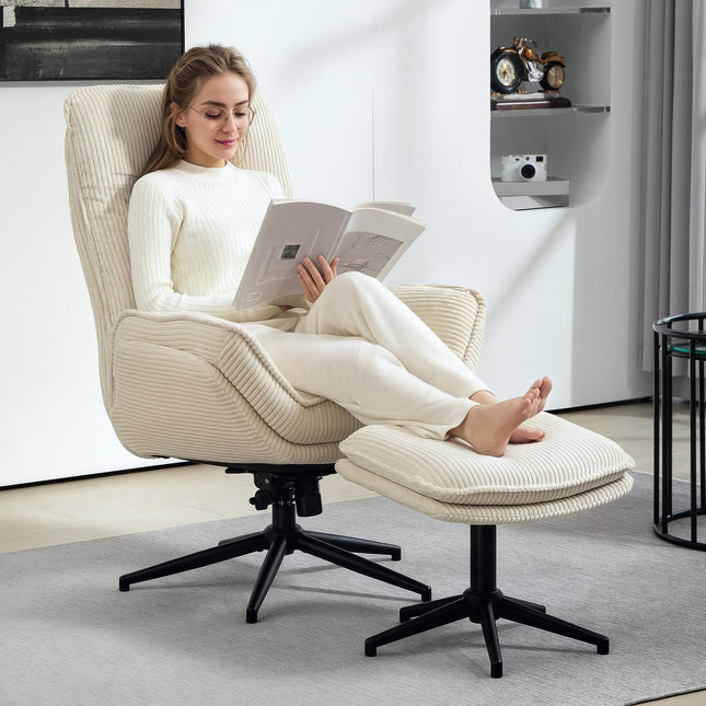 Lounger Beige with 360° rotatable and stool