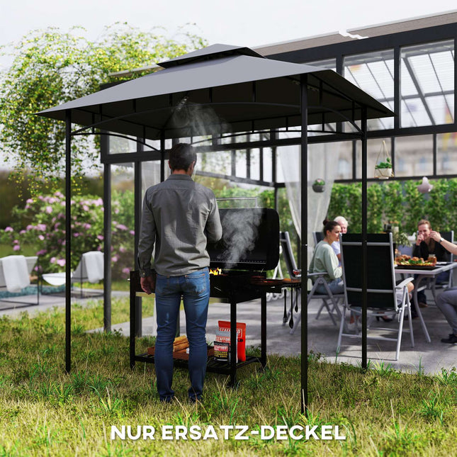 Keičiamas stogas kepsninės pavėsinei 1,5 m x 2,4 m, tik keičiamas stogas, dviejų pakopų apsauginis uždangalas, atsparus vandeniui lauko stogelis, stogas tinka lauko kepsninės palapinei, tamsiai pilkas