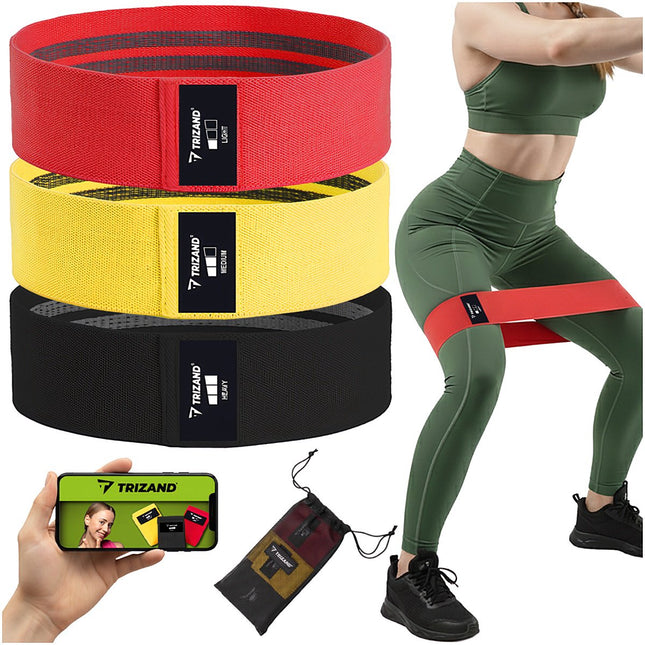 Resistance Bands Set, 3 Levels, Fabric, QR Workout Plan