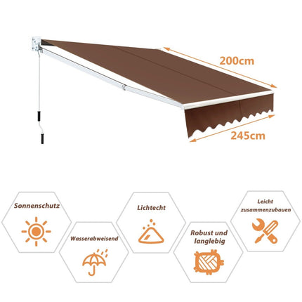 Ištraukiama markizė 2,5 x 2 m, atspari UV spinduliams ir vandeniui, ruda